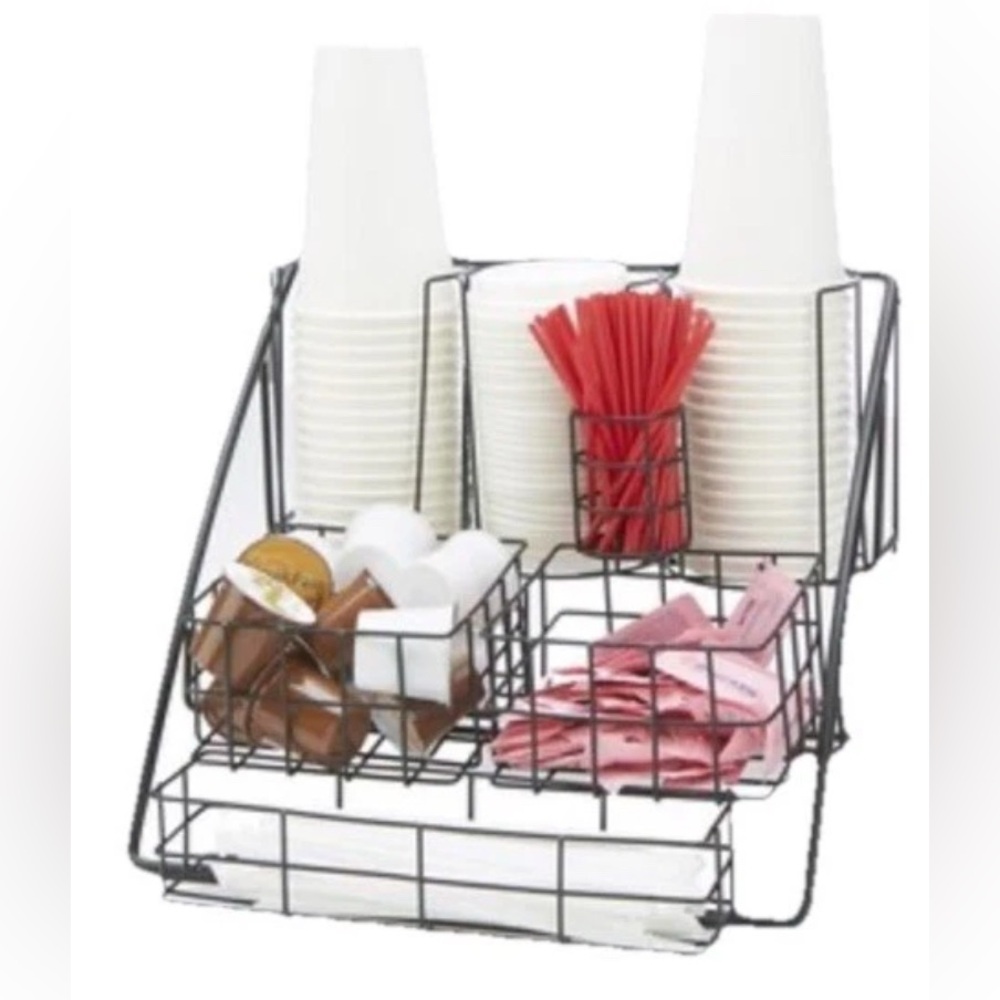 Condiment Kitchen Caddy Organizer For Coffee Tea Cups Sugar Cream -Black Colored